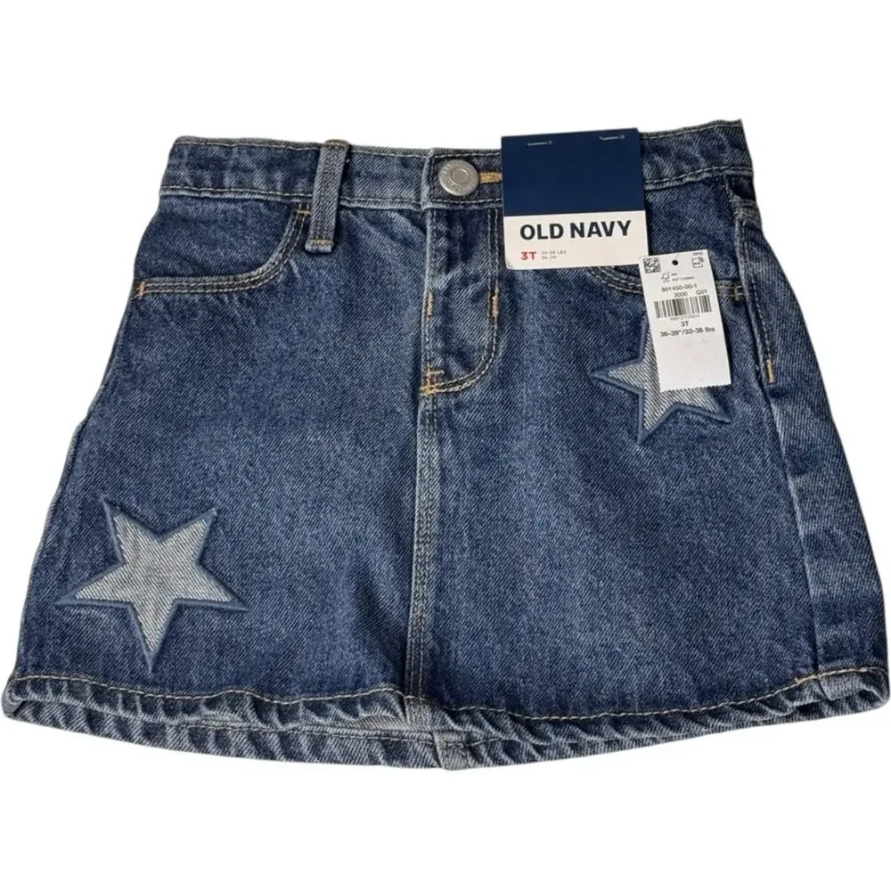 Old Navy Toddler Girl Blue Denim Skirt with Star Accents Size 3T New With Tag